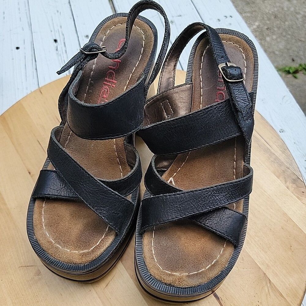 Vtg 90s Y2K Candies Leather Wood Chunky Heel Bratz Platform Sandals size 7